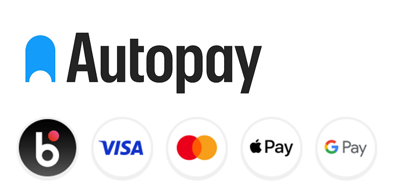 Bezpieczne metody płatności w sklepie Wiercipis: operator Autopay, BLIK, karty Visa i Mastercard oraz Apple Pay i Google Pay.